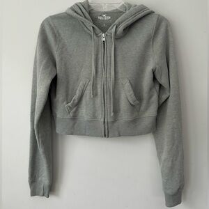 Hollister Grey Cropped Zip-Up Hoodie